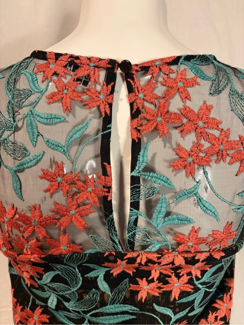 Elliatt Black Sheer Tank with Coral Floral & Teal Leaf Embroidery